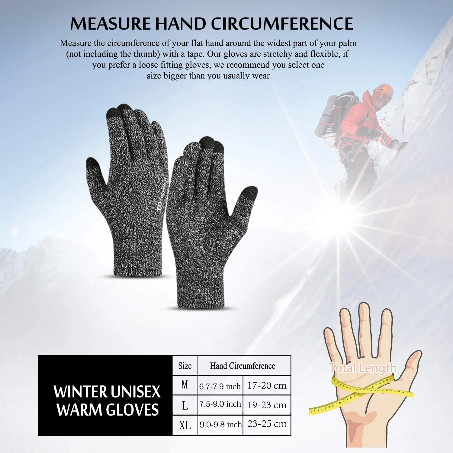 Winter Gloves for Men Women -Touch Screen Anti-Slip Silicone Gel - Elastic Cuff - Thermal Soft Knit Lining